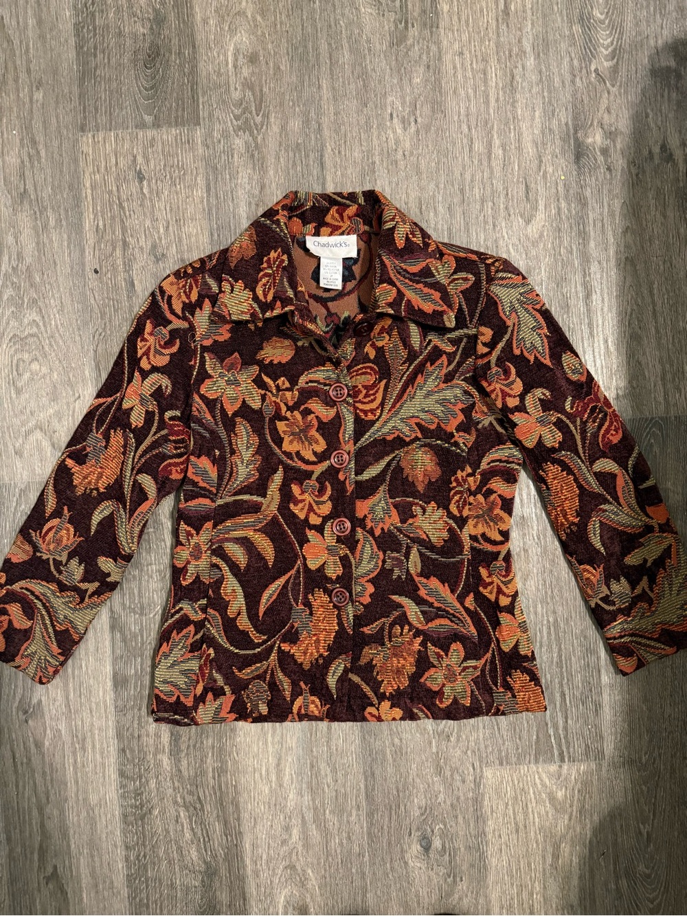 Chadwicks Burgundy Floral Tapestry Button Jacket
